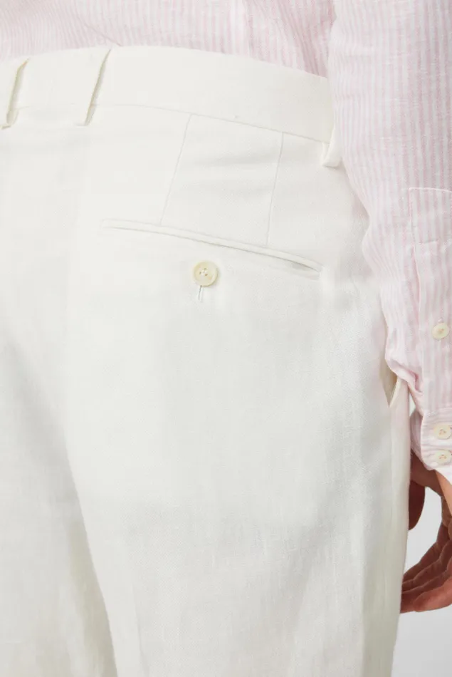 Van Laack Jeans and Pants Men Slimfit Trousers In Textured Linen Fabric Offwhite Van Laack Jeans and Pants Men Slimfit Trousers In Textured Linen Fabric Offwhite