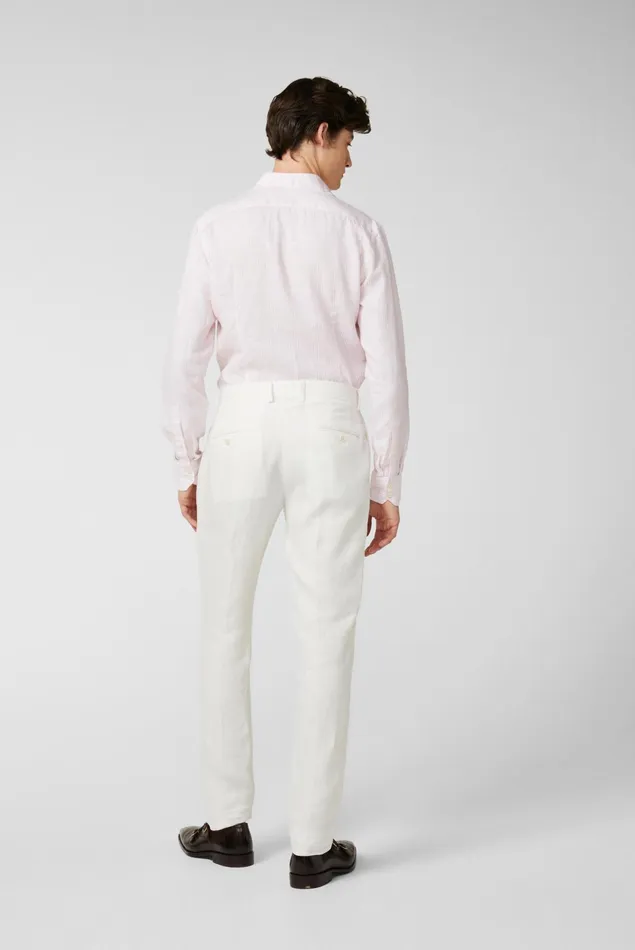 Van Laack Jeans and Pants Men Slimfit Trousers In Textured Linen Fabric Offwhite Van Laack Jeans and Pants Men Slimfit Trousers In Textured Linen Fabric Offwhite
