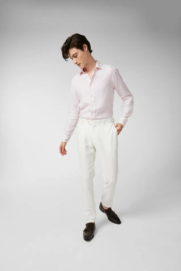 Van Laack Jeans and Pants Men Slimfit Trousers In Textured Linen Fabric Offwhite Van Laack Jeans and Pants Men Slimfit Trousers In Textured Linen Fabric Offwhite