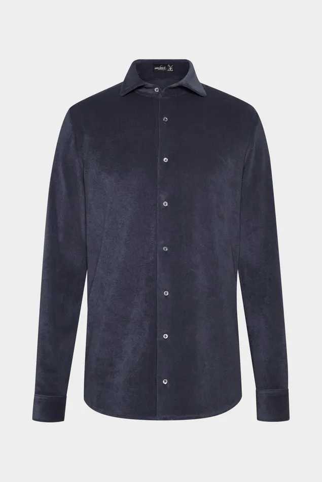 Van Laack Jersey Shirts Men Refined CottonBlend Terry Shirt Blue