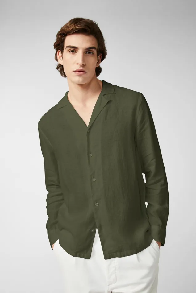 Van Laack Linen Shirts Men Linen Longsleeve Bowlingshirt Shirt Green