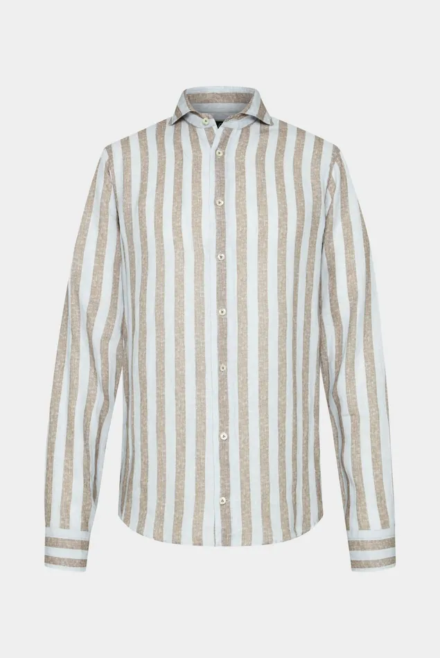 Van Laack Linen Shirts Men Linen Shirt With Twotone Stripe Print And Wide Collar Beige Van Laack Linen Shirts Men Linen Shirt With Twotone Stripe Print And Wide Collar Beige