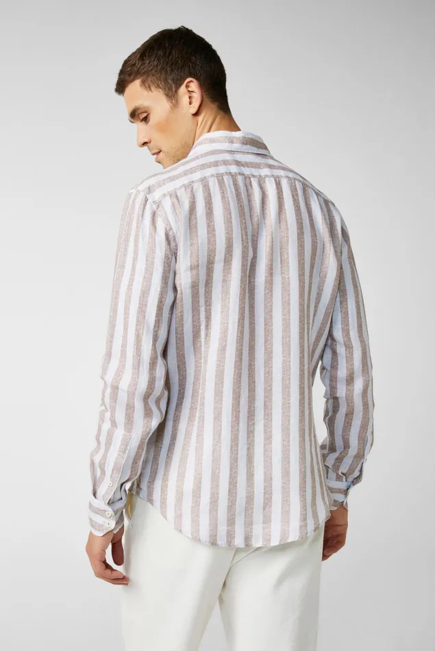 Van Laack Linen Shirts Men Linen Shirt With Twotone Stripe Print And Wide Collar Beige Van Laack Linen Shirts Men Linen Shirt With Twotone Stripe Print And Wide Collar Beige