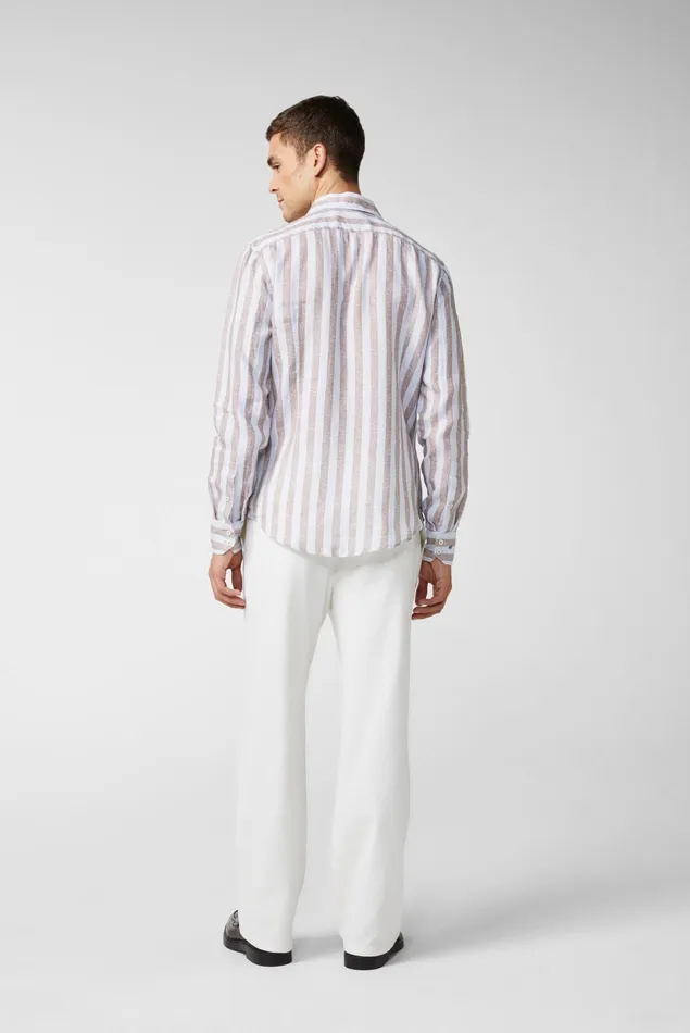 Van Laack Linen Shirts Men Linen Shirt With Twotone Stripe Print And Wide Collar Beige Van Laack Linen Shirts Men Linen Shirt With Twotone Stripe Print And Wide Collar Beige