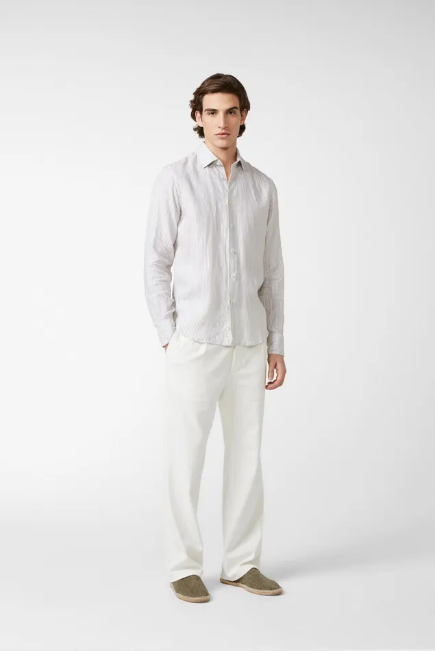 Van Laack Linen Shirts Men Striped Linen Shirt Green Van Laack Linen Shirts Men Striped Linen Shirt Green