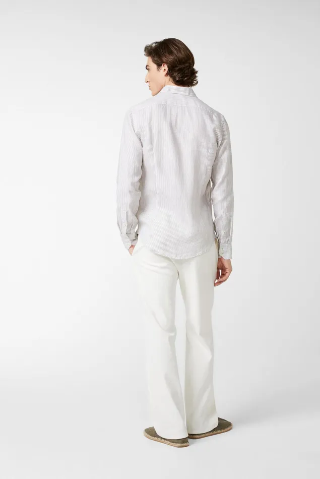 Van Laack Linen Shirts Men Striped Linen Shirt Green Van Laack Linen Shirts Men Striped Linen Shirt Green