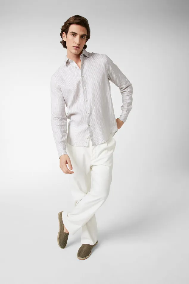 Van Laack Linen Shirts Men Striped Linen Shirt Green Van Laack Linen Shirts Men Striped Linen Shirt Green