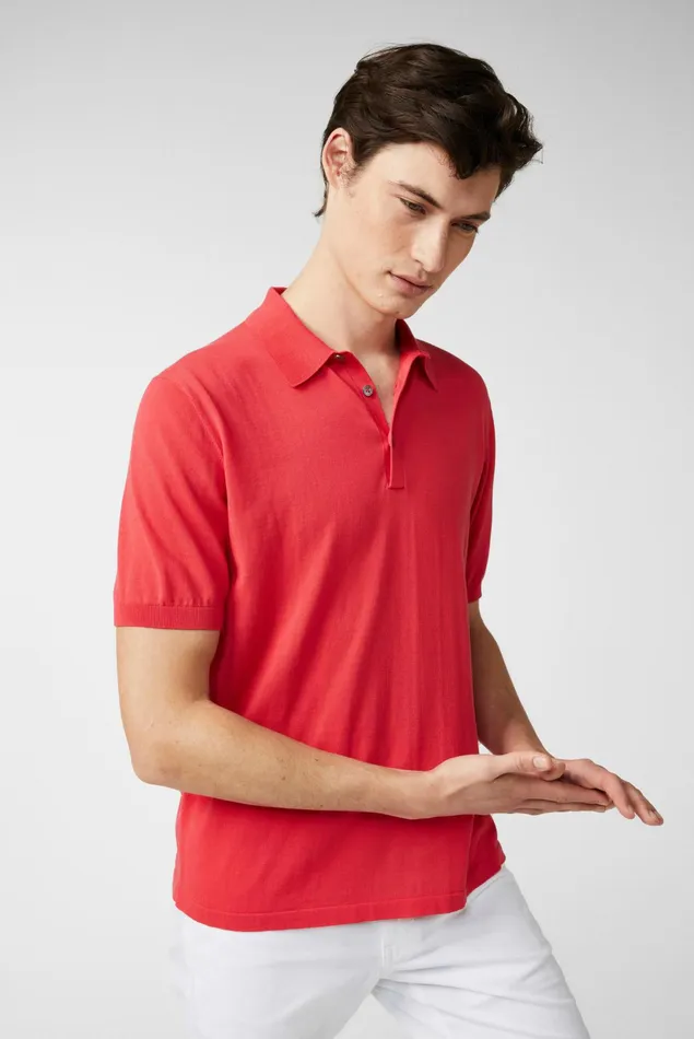 Van Laack Poloshirts Men Knitted Air Cotton PoloShirt Red