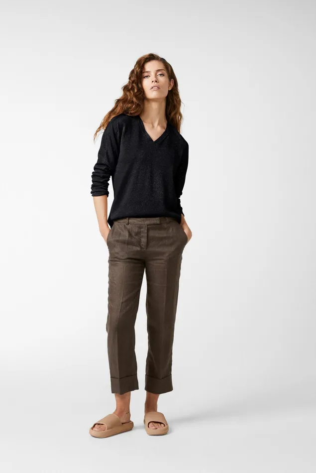 Van Laack Sweaters and Cardigans Women Vneck Sweater In Mercerized Cottonlinen Blend Blue Van Laack Sweaters and Cardigans Women Vneck Sweater In Mercerized Cottonlinen Blend Blue