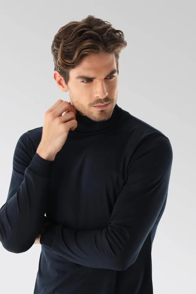 Van Laack TShirts Men Swiss Cotton Jersey Turtleneck Shirt Navy Van Laack TShirts Men Swiss Cotton Jersey Turtleneck Shirt Navy