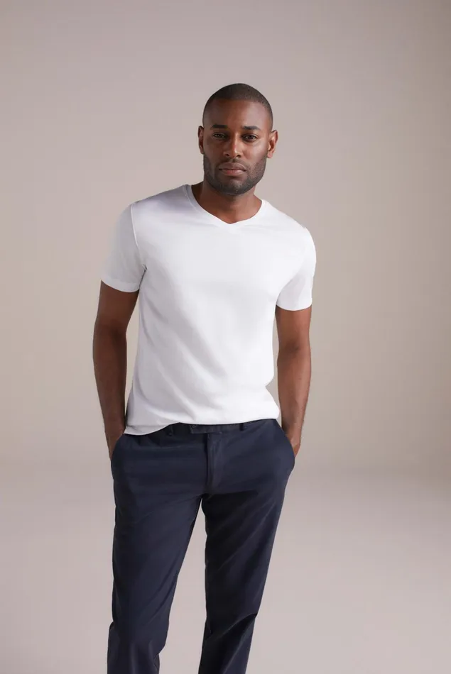 Van Laack TShirts Men Swiss Cotton Jersey VNeck TShirt White