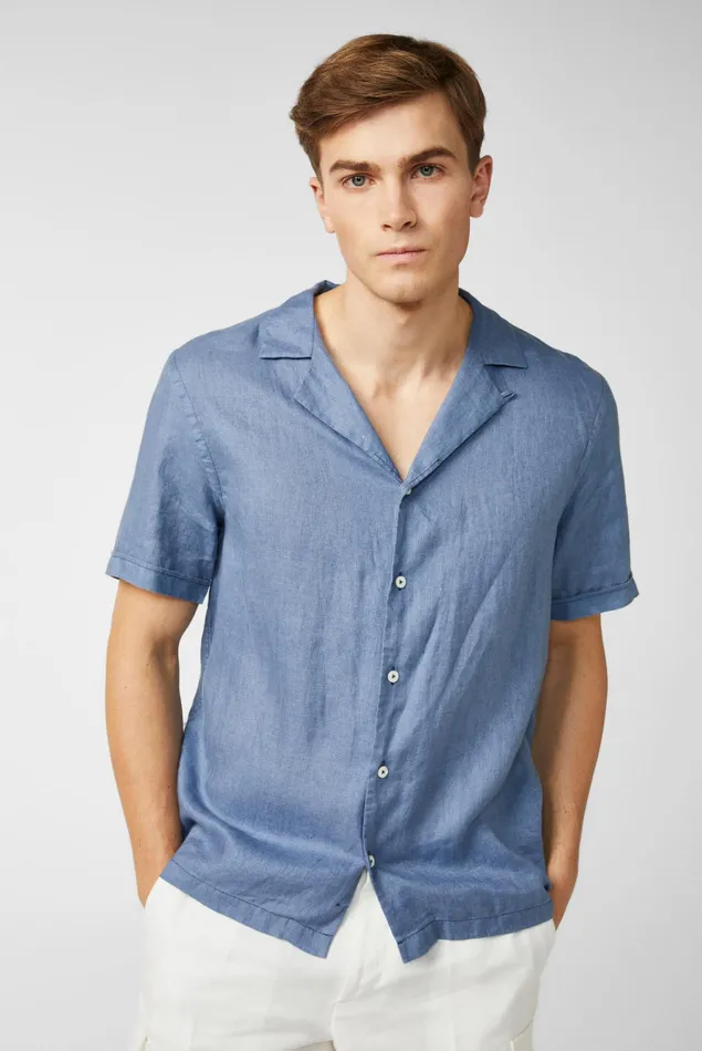 Van Laack TailorFit Shirts Men Super Soft Linen Bowlingshirt Blue
