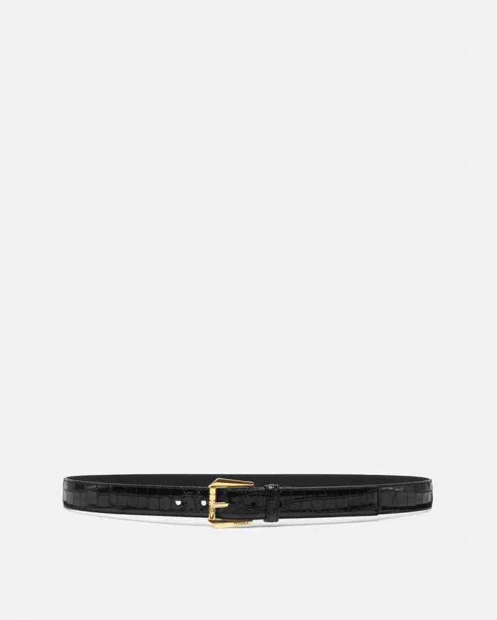 Versace Belts CrocEffect Leather Belt 3 Cm Blackgold 8211 Men