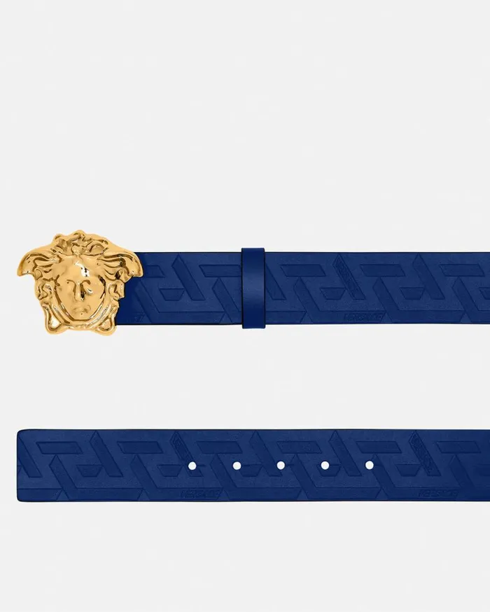 Versace Belts La Medusa Greca Leather Belt 4 Cm Blue 8211 Men Versace Belts La Medusa Greca Leather Belt 4 Cm Blue 8211 Men