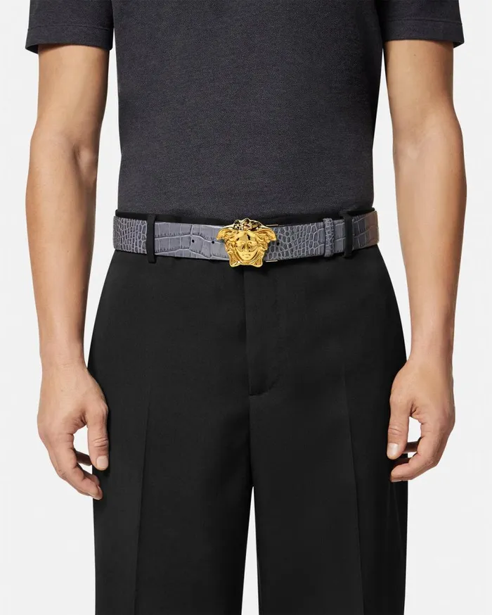 Versace Belts La Medusa Reversible Leather Belt 4 Cm Gray 8211 Men Versace Belts La Medusa Reversible Leather Belt 4 Cm Gray 8211 Men