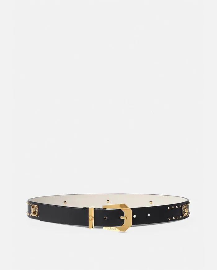 Versace Belts Medusa Heritage Studded Leather Belt 3 Cm Blackgold 8211 Women