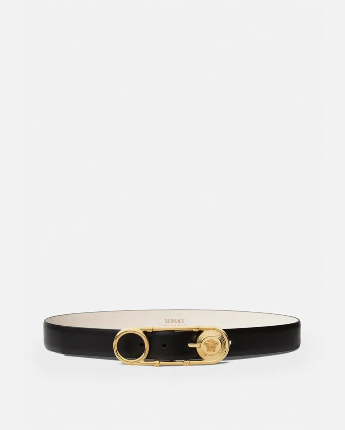 Versace Belts Safety Pin Leather Belt 3 Cm Blackgold 8211 Women