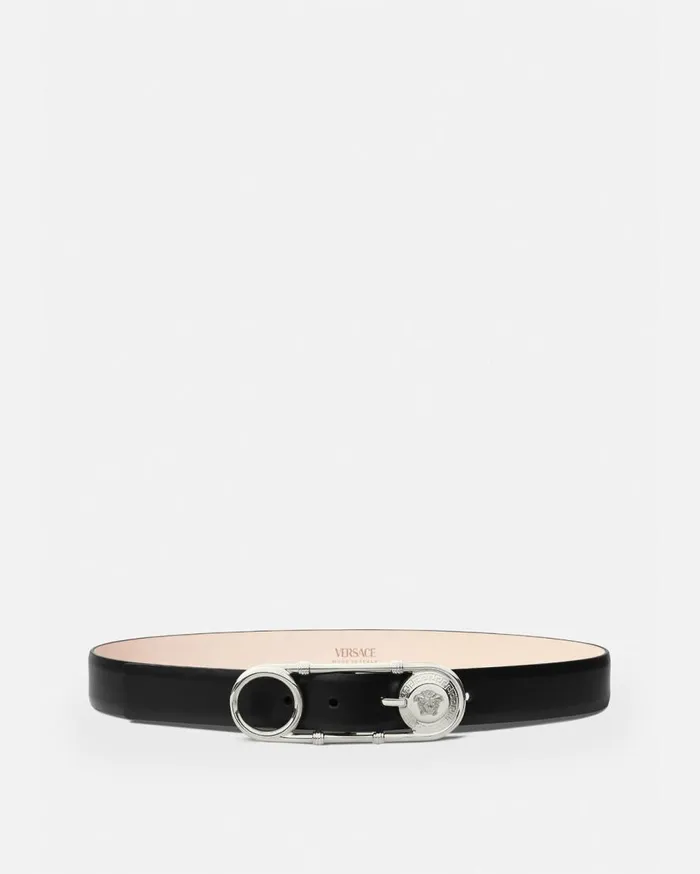 Versace Belts Safety Pin Leather Belt 3 Cm Blacksilver 8211 Women
