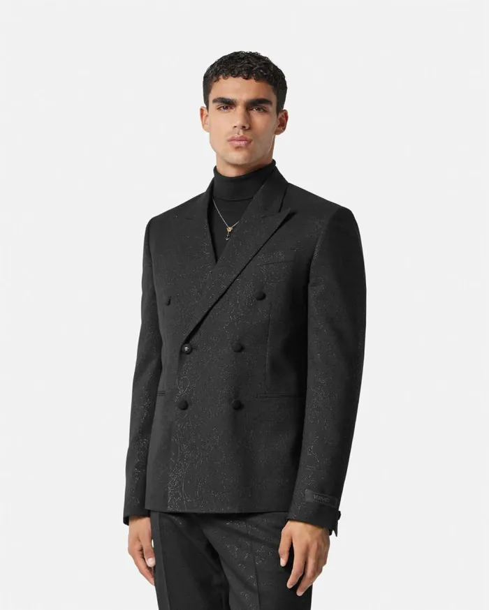 Versace Blazers and Suits Barocco Lurex DoubleBreasted Blazer Black 8211 Men Versace Blazers and Suits Barocco Lurex DoubleBreasted Blazer Black 8211 Men