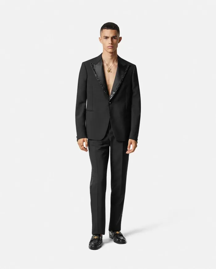 Versace Blazers and Suits Embellished SingleBreasted Blazer Black 8211 Men Versace Blazers and Suits Embellished SingleBreasted Blazer Black 8211 Men