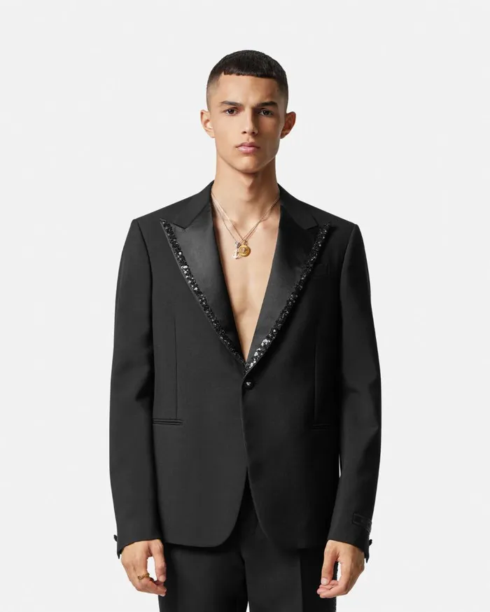 Versace Blazers and Suits Embellished SingleBreasted Blazer Black 8211 Men Versace Blazers and Suits Embellished SingleBreasted Blazer Black 8211 Men