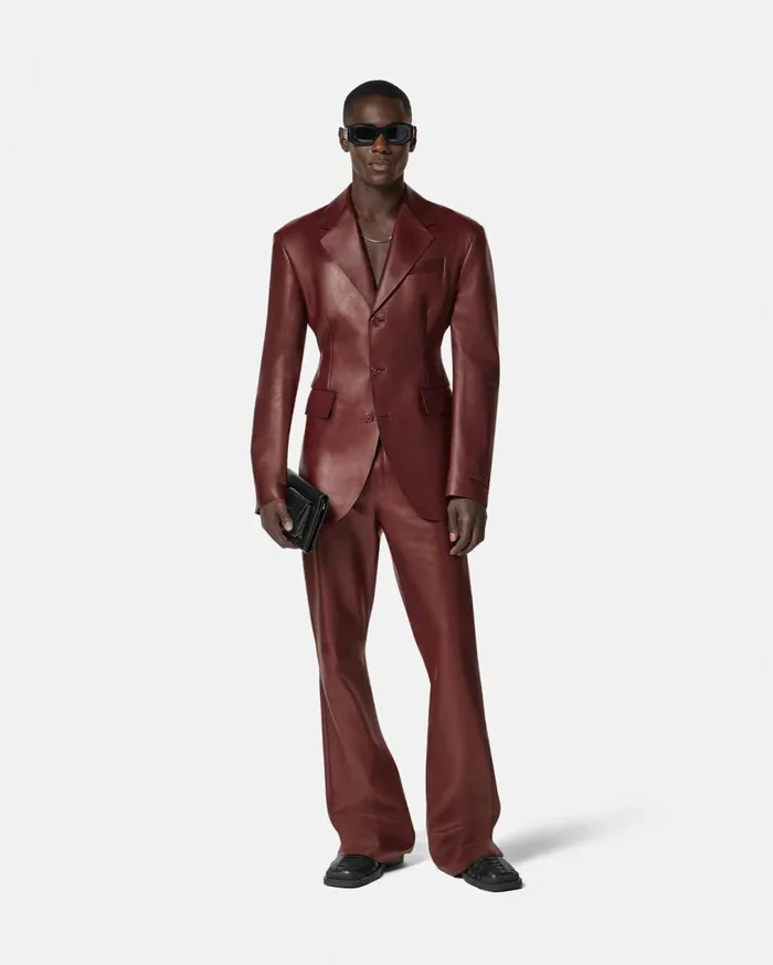 Versace Blazers and Suits Flared Leather Pants Burgundy 8211 Men Versace Blazers and Suits Flared Leather Pants Burgundy 8211 Men