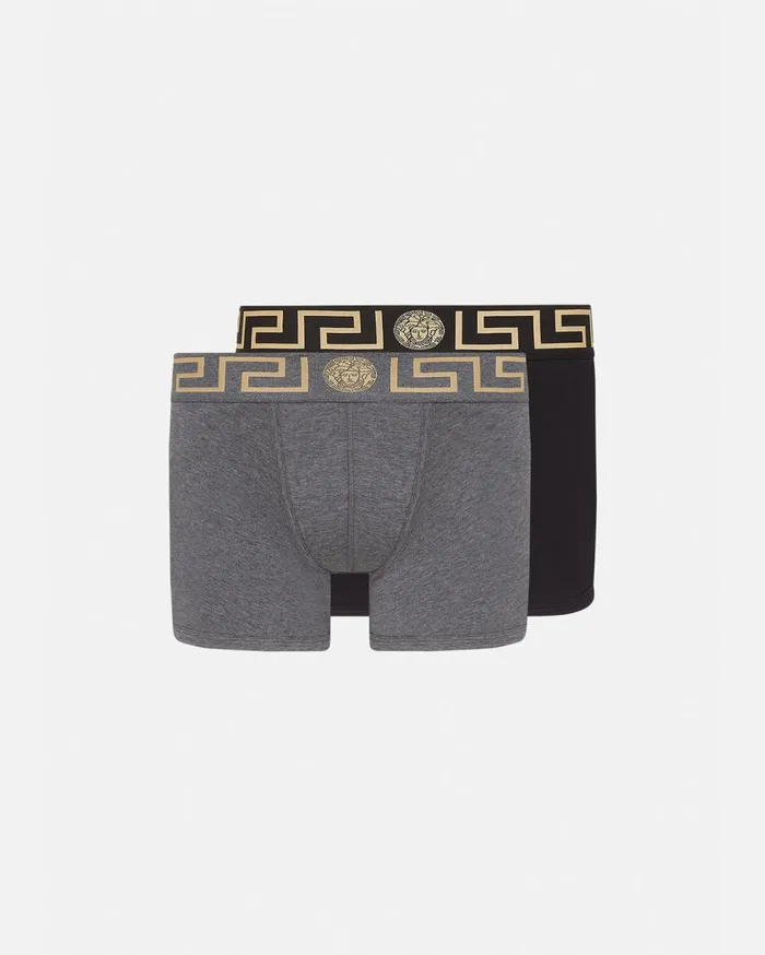 Versace Boxers Greca Border Long Trunks 2Pack Blackgray 8211 Men