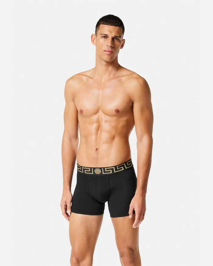 Versace Boxers Greca Border Long Trunks 2Pack Blackgray 8211 Men Versace Boxers Greca Border Long Trunks 2Pack Blackgray 8211 Men