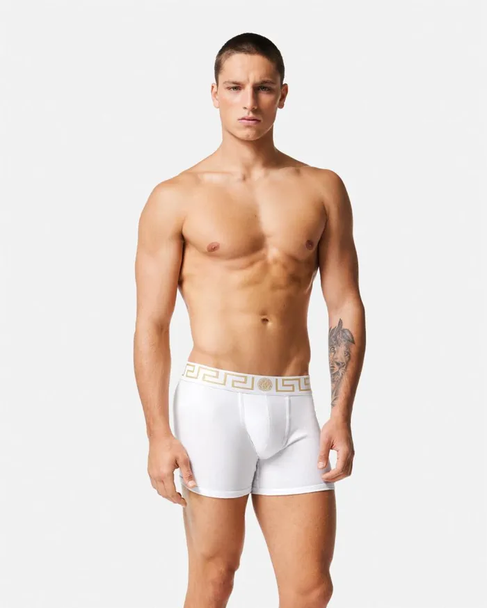 Versace Boxers Greca Border Long Trunks 2Pack Whiteblue 8211 Men Versace Boxers Greca Border Long Trunks 2Pack Whiteblue 8211 Men