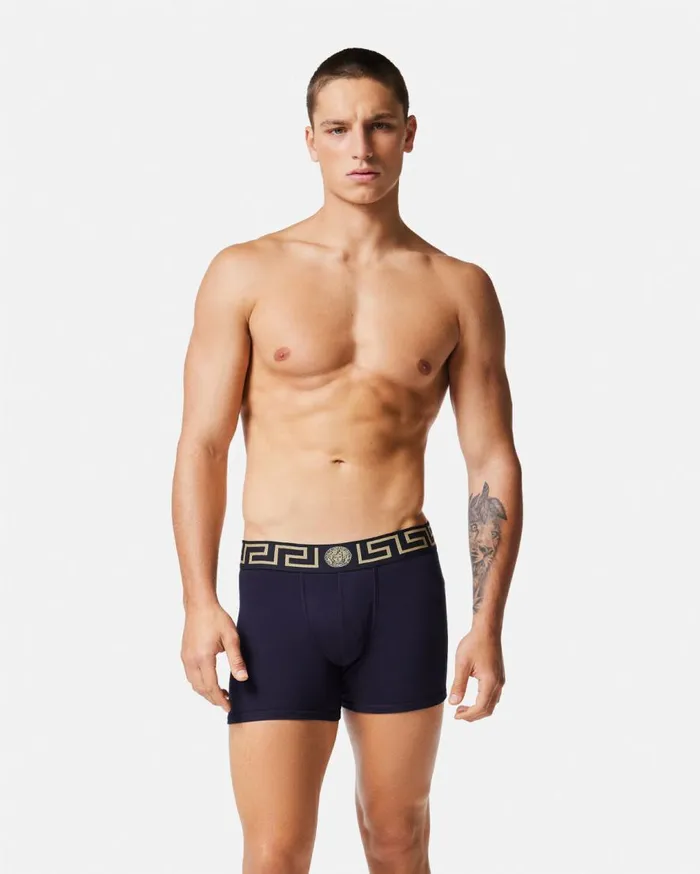 Versace Boxers Greca Border Long Trunks 2Pack Whiteblue 8211 Men Versace Boxers Greca Border Long Trunks 2Pack Whiteblue 8211 Men