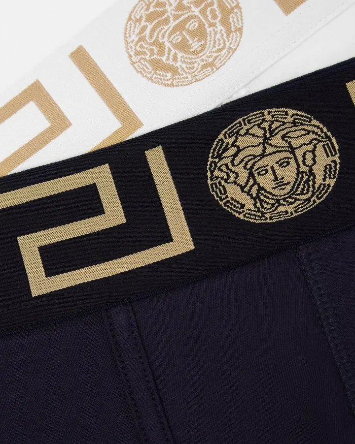 Versace Boxers Greca Border Long Trunks 2Pack Whiteblue 8211 Men Versace Boxers Greca Border Long Trunks 2Pack Whiteblue 8211 Men