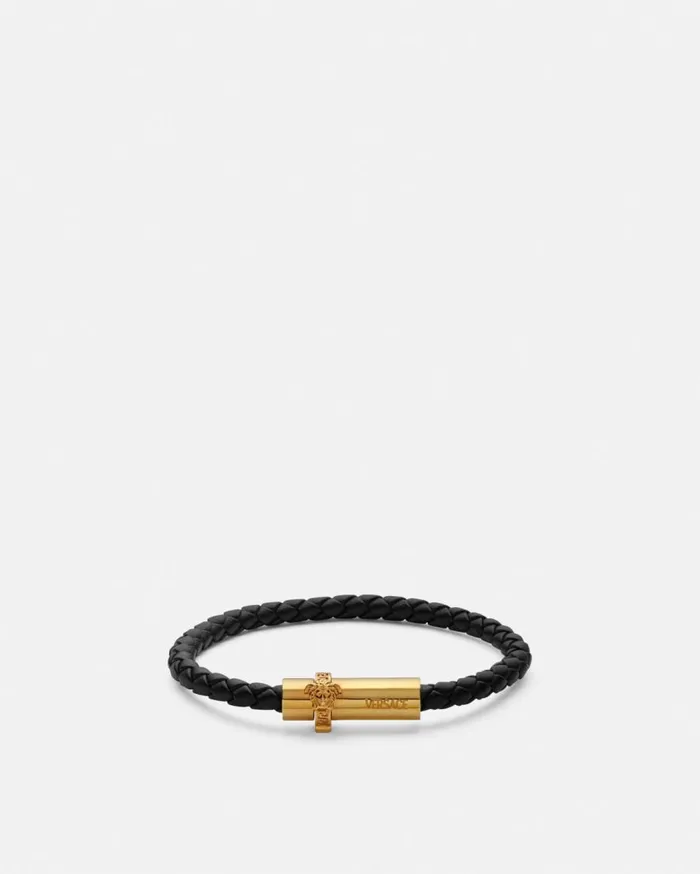 Versace Bracelets Medusa Braided Leather Bracelet Blackgold 8211 Men