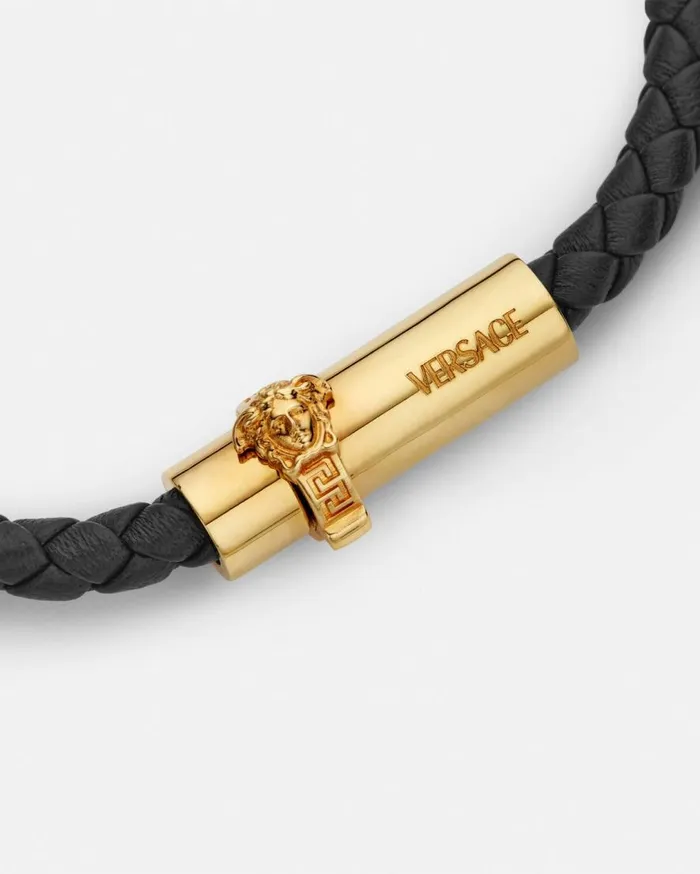 Versace Bracelets Medusa Braided Leather Bracelet Blackgold 8211 Men Versace Bracelets Medusa Braided Leather Bracelet Blackgold 8211 Men