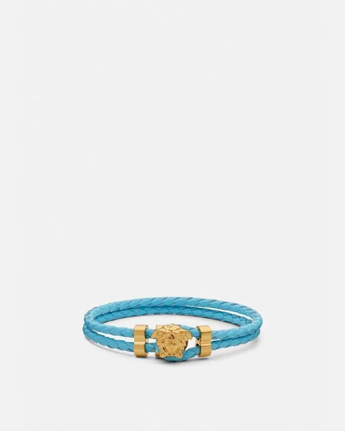 Versace Bracelets Medusa Braided Leather Bracelet Light Blue 8211 WomenMen
