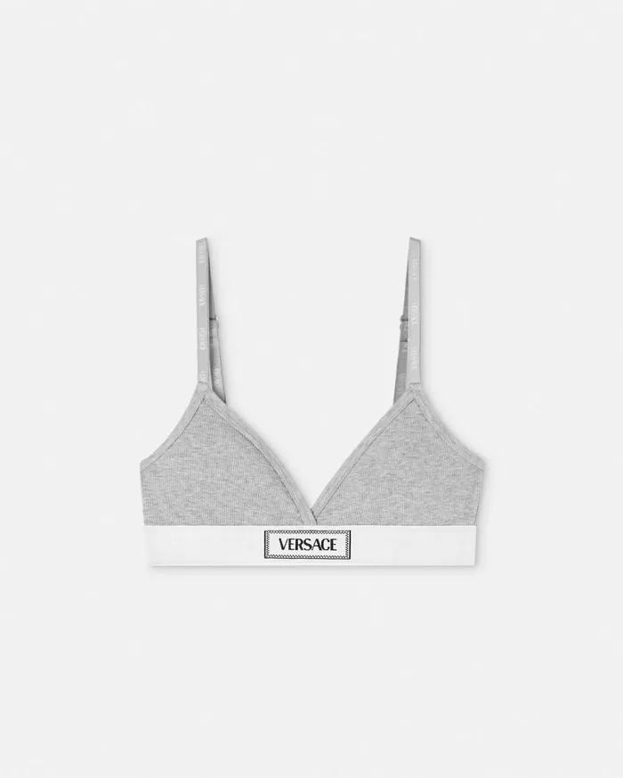 Versace Bras and Briefs 90s Vintage Logo Ribbed Bralette Gray 8211 Women
