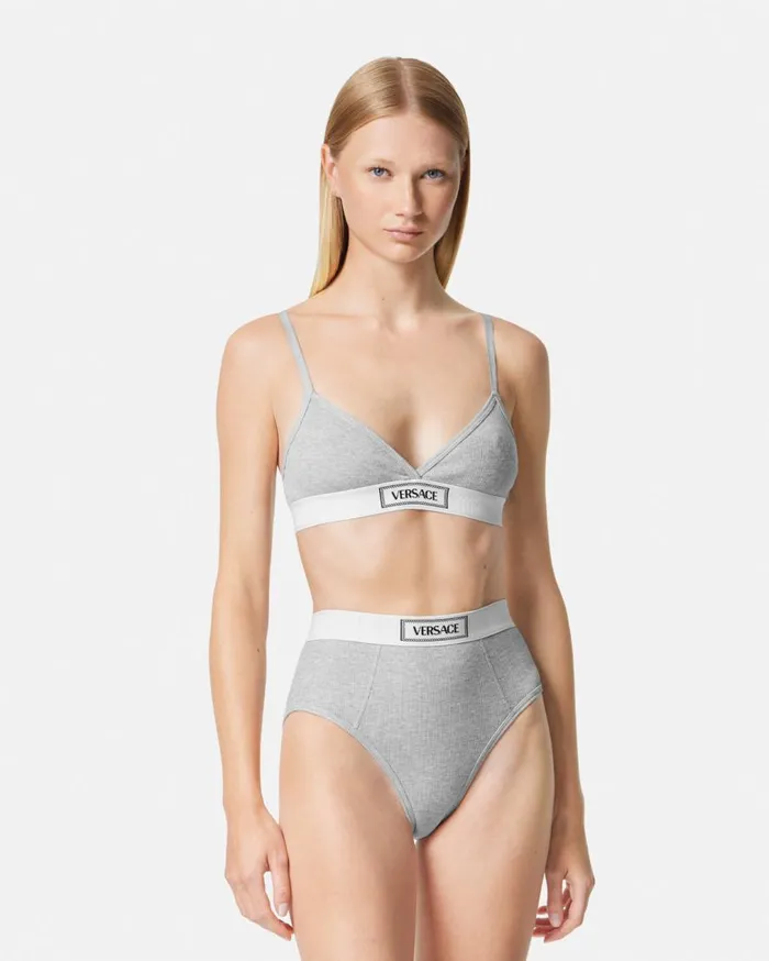 Versace Bras and Briefs 90s Vintage Logo Ribbed Bralette Gray 8211 Women Versace Bras and Briefs 90s Vintage Logo Ribbed Bralette Gray 8211 Women