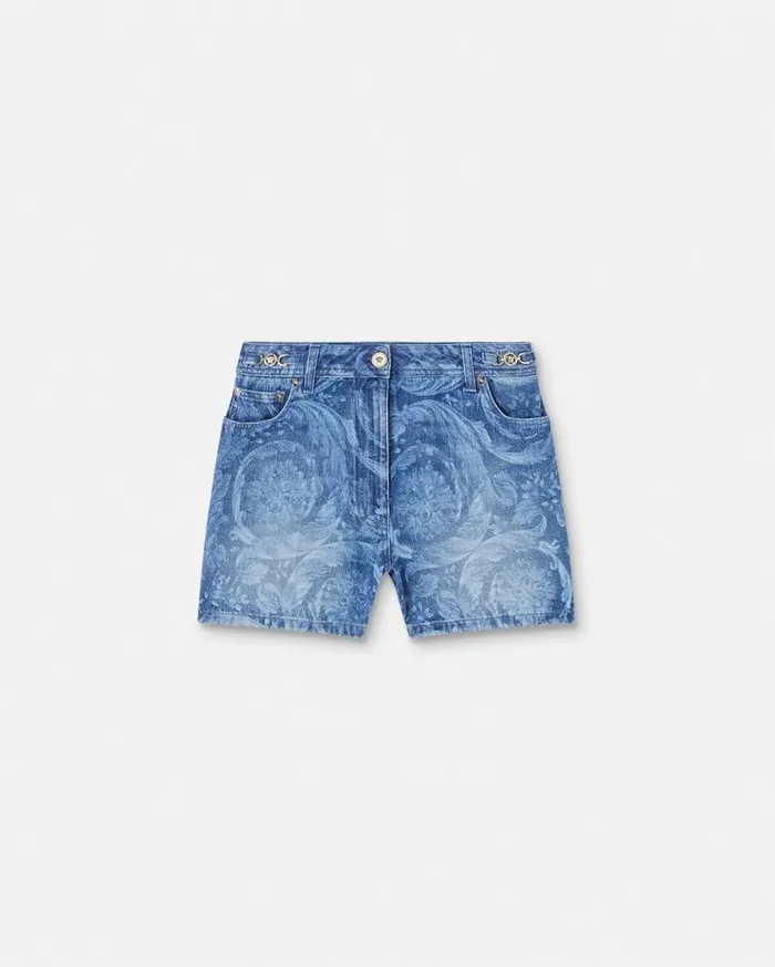 Versace Denim Barocco Boyfriend Denim Shorts Blue 8211 Women