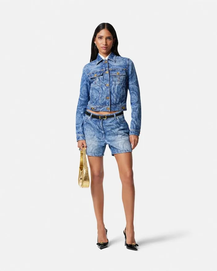 Versace Denim Barocco Boyfriend Denim Shorts Blue 8211 Women Versace Denim Barocco Boyfriend Denim Shorts Blue 8211 Women