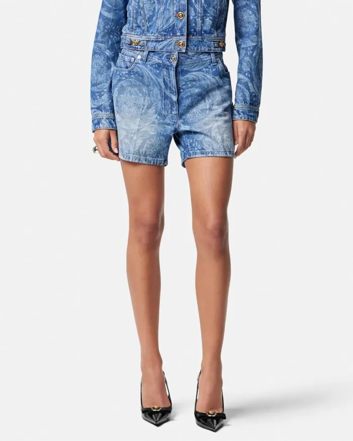 Versace Denim Barocco Boyfriend Denim Shorts Blue 8211 Women Versace Denim Barocco Boyfriend Denim Shorts Blue 8211 Women