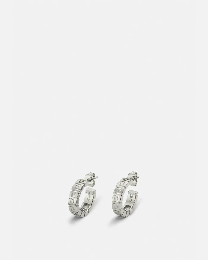 Versace Earrings Greca Hoop Earrings Silver 8211 WomenMen