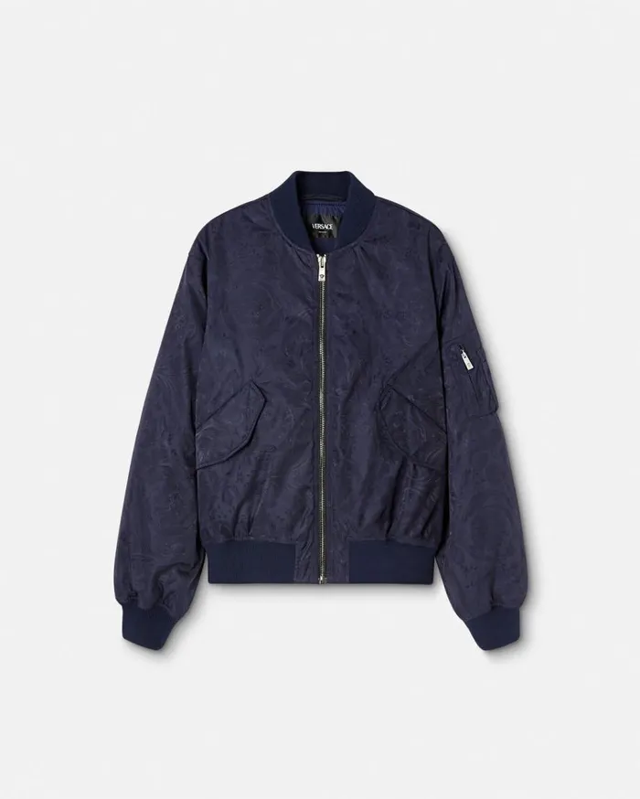 Versace Jackets and Coats Barocco Jacquard Bomber Jacket Blue 8211 Men