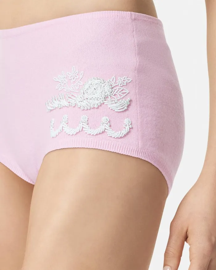 Versace Knitwear Embroidered Cashmere Knit Shorts Light Pink 8211 Women Versace Knitwear Embroidered Cashmere Knit Shorts Light Pink 8211 Women