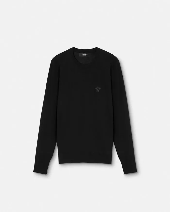 Versace Knitwear Embroidered WoolBlend Sweater Black 8211 Men