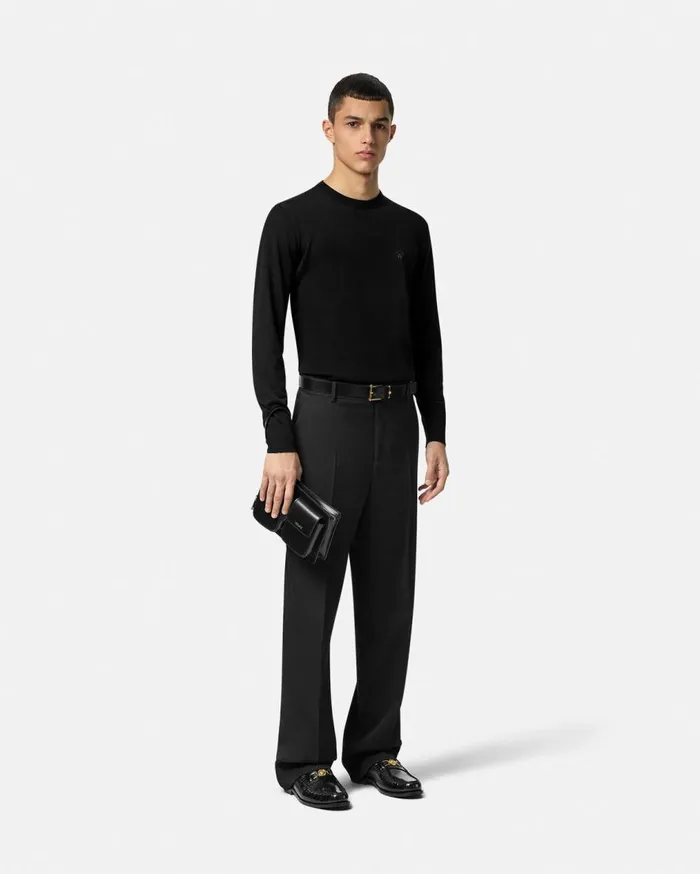 Versace Knitwear Embroidered WoolBlend Sweater Black 8211 Men Versace Knitwear Embroidered WoolBlend Sweater Black 8211 Men