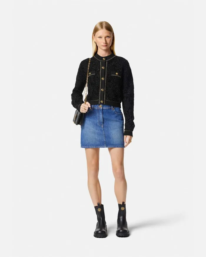 Versace Knitwear Lurex Tweed Cardigan Black 8211 Women Versace Knitwear Lurex Tweed Cardigan Black 8211 Women