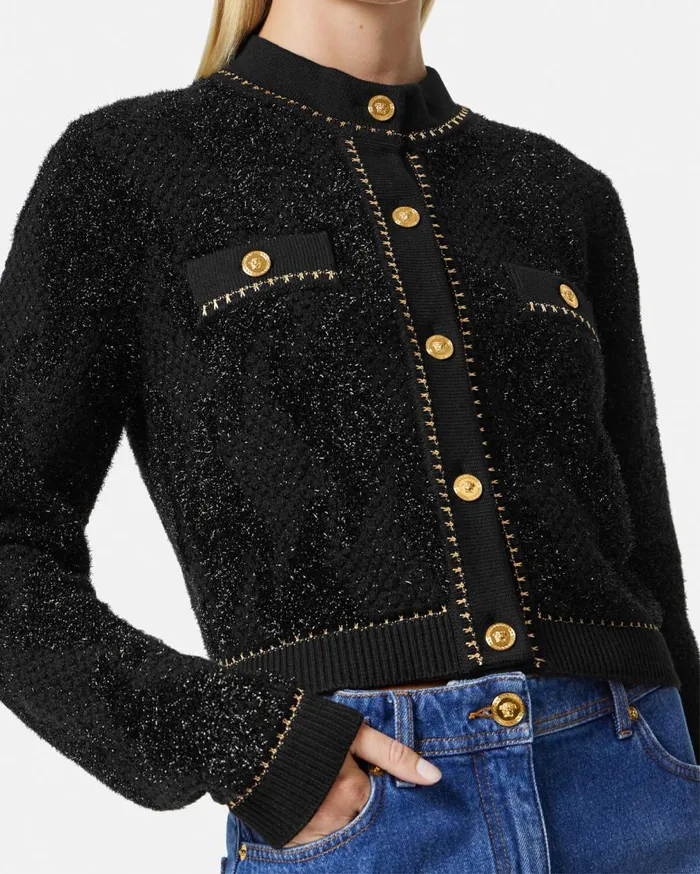 Versace Knitwear Lurex Tweed Cardigan Black 8211 Women Versace Knitwear Lurex Tweed Cardigan Black 8211 Women