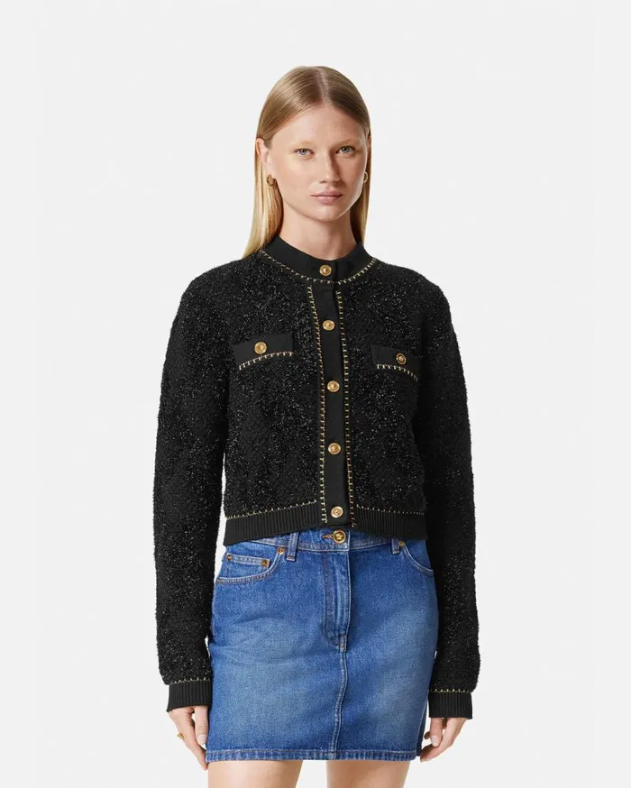 Versace Knitwear Lurex Tweed Cardigan Black 8211 Women Versace Knitwear Lurex Tweed Cardigan Black 8211 Women