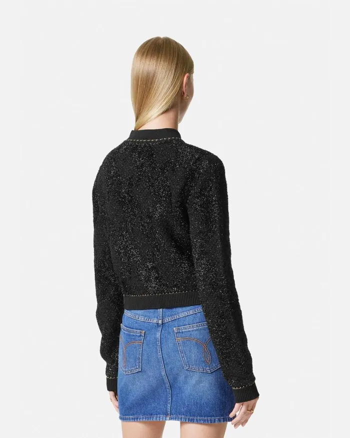Versace Knitwear Lurex Tweed Cardigan Black 8211 Women Versace Knitwear Lurex Tweed Cardigan Black 8211 Women