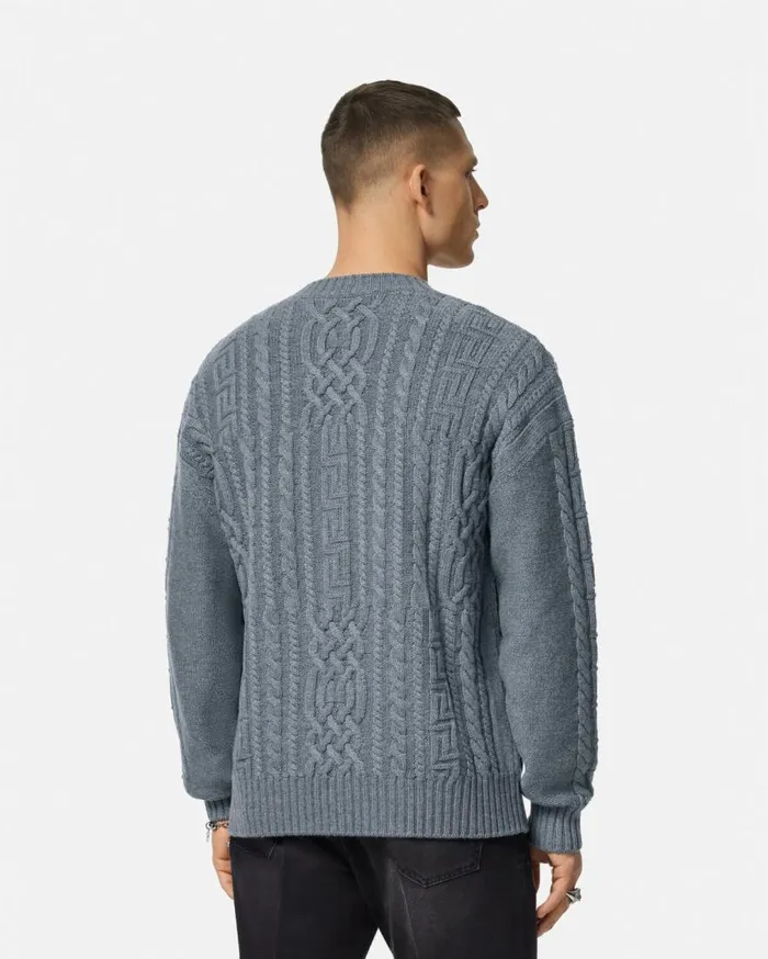Versace Knitwear Medusa CableKnit Sweater Gray 8211 Men Versace Knitwear Medusa CableKnit Sweater Gray 8211 Men