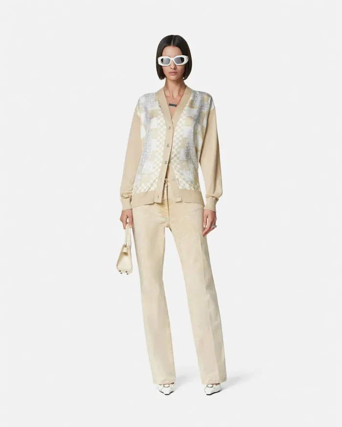 Versace Knitwear Medusa Contrasto Knit Cardigan Beige 8211 Women Versace Knitwear Medusa Contrasto Knit Cardigan Beige 8211 Women